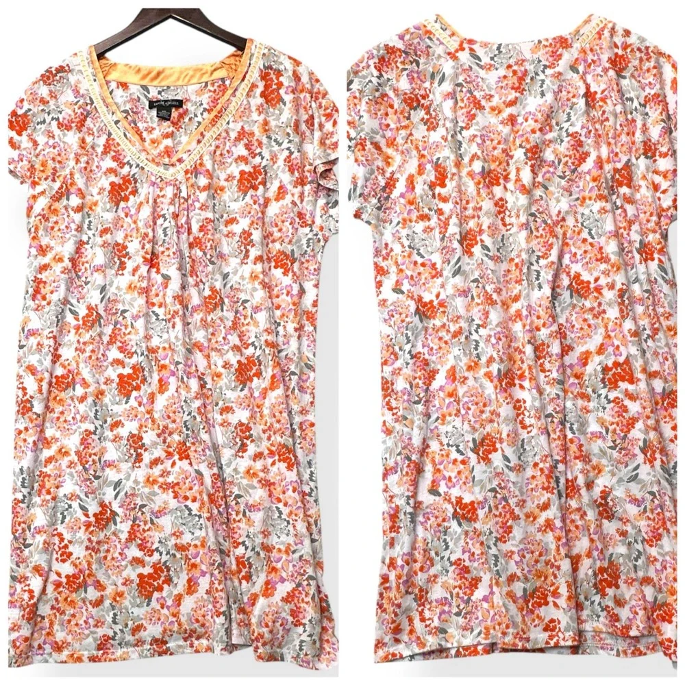 Lot of 2 Earth Angels Nightgown Women XXL Multicolor Floral Green Orange Comfort